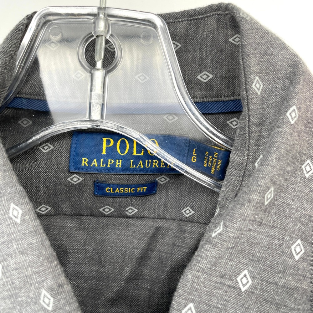 Polo‎ Ralph Lauren Classic Fit Button Shirt Mens Large Gray Diamond Pattern - Picture 3 of 9